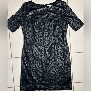 Sandra Darren Black & Silver Lace Elbow Sheer Lace Sleeve Evening Dress Size 16